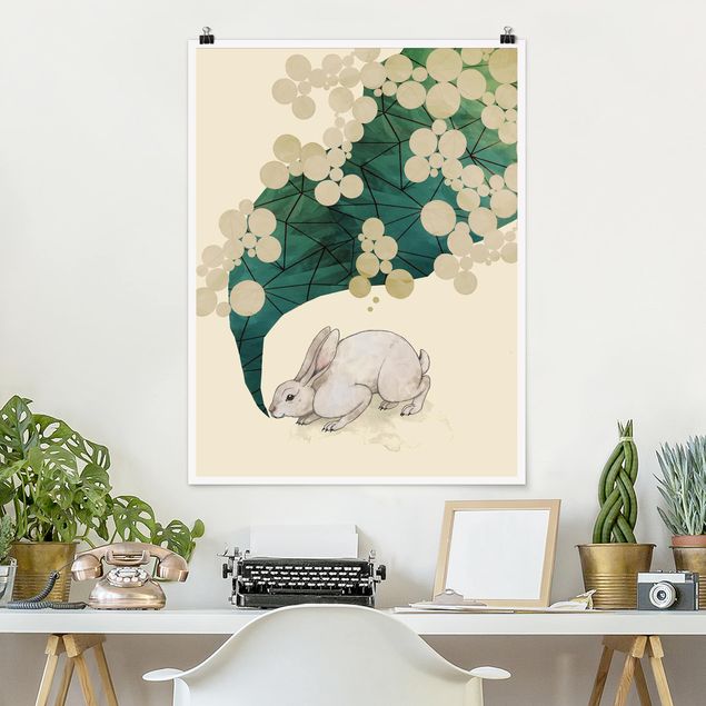 Posters konstutskrifter Illustration Bunny With Dots And Triangles