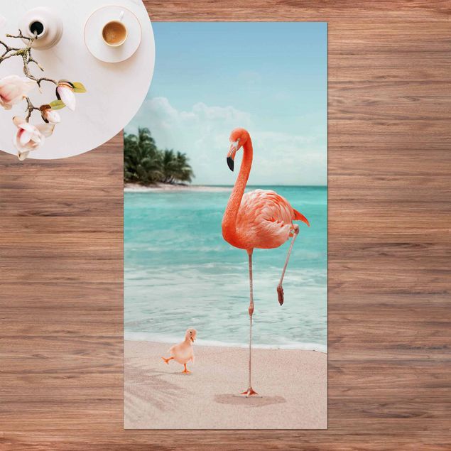 balkongmattor Beach With Flamingo