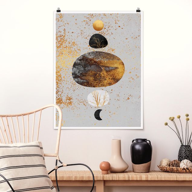 Posters konstutskrifter Sun And Moon In Golden Glory