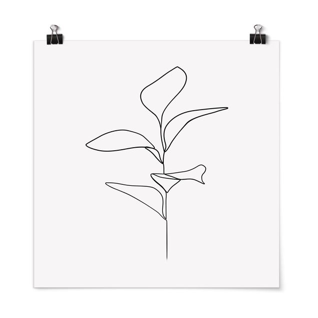 Posters svart och vitt Line Art Plant Leaves Black And White