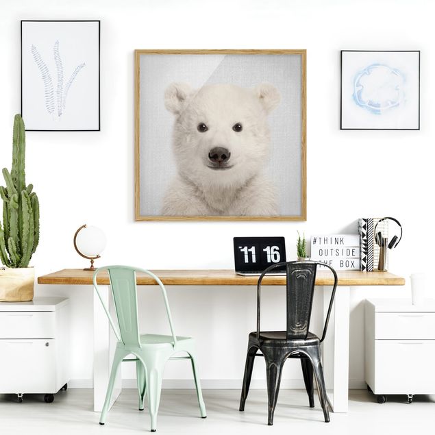 Tavlor med ram svart och vitt Baby Polar Bear Emil