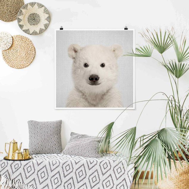 Posters svart och vitt Baby Polar Bear Emil