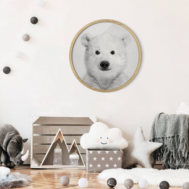Tavlor med ram djur Baby Polar Bear Emil Black And White