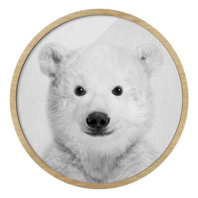 Tavlor runt Baby Polar Bear Emil Black And White