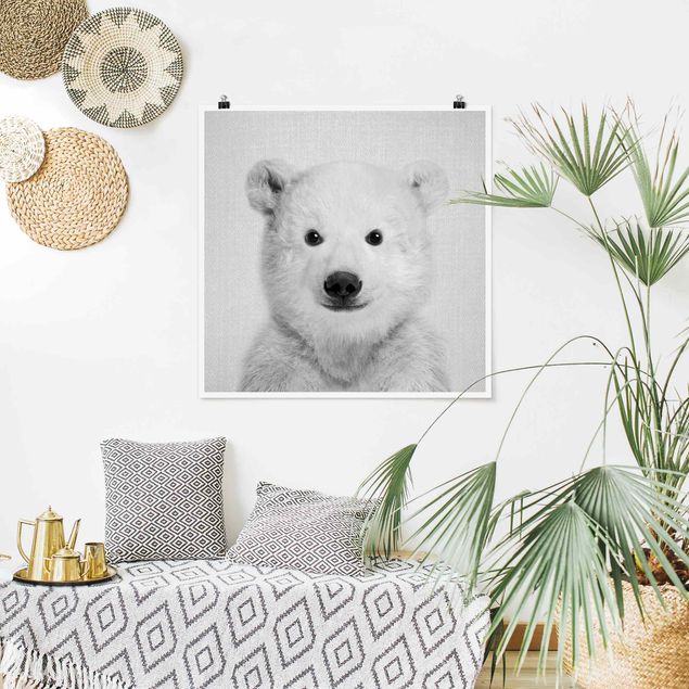 Posters svart och vitt Baby Polar Bear Emil Black And White