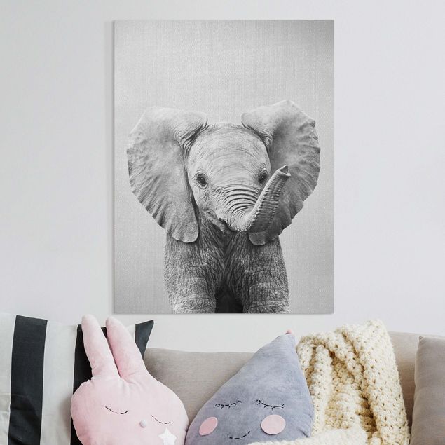 Canvastavlor elefanter Baby Elephant Elsa Black And White
