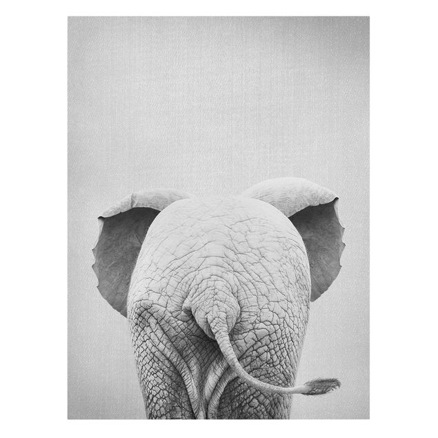 Canvastavlor djur Baby Elephant From Behind Black And White