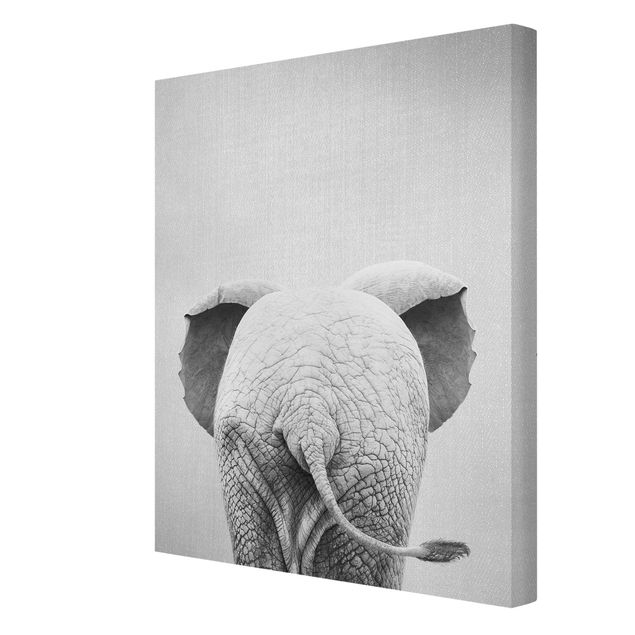 Tavlor modernt Baby Elephant From Behind Black And White