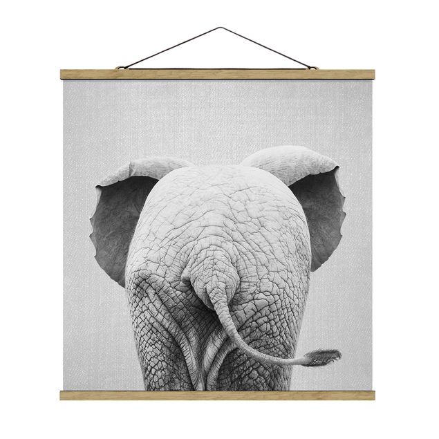 Posters djur Baby Elephant From Behind Black And White