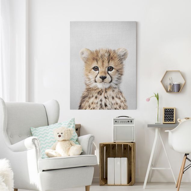 Canvastavlor svart och vitt Baby Cheetah Gino