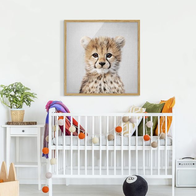Tavlor med ram svart och vitt Baby Cheetah Gino