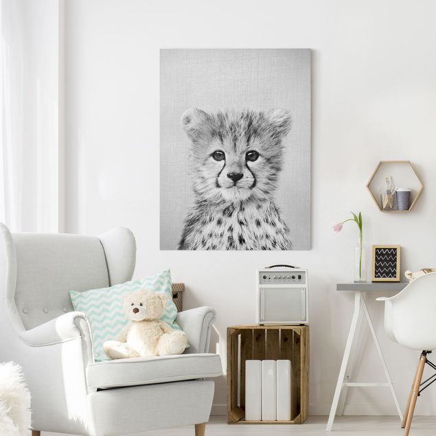 Canvastavlor katter Baby Cheetah Gino Black And White