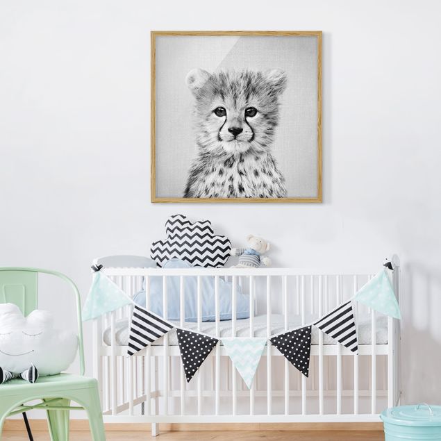 Tavlor med ram svart och vitt Baby Cheetah Gino Black And White
