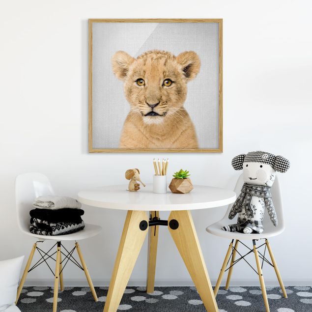 Tavlor med ram svart och vitt Baby Lion Luca