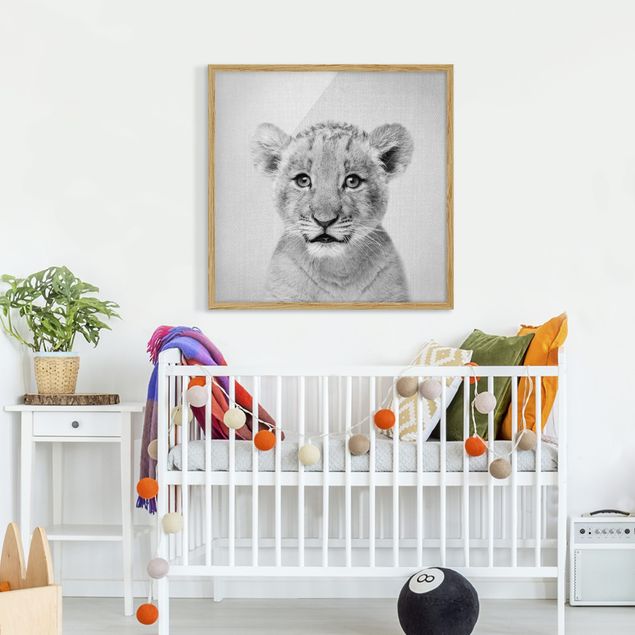 Tavlor med ram svart och vitt Baby Lion Luca Black And White