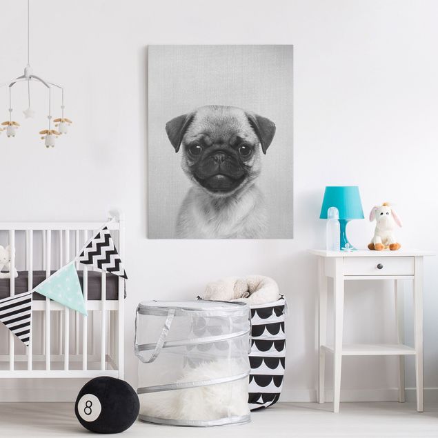 Canvastavlor hundar Baby Pug Moritz Black And White