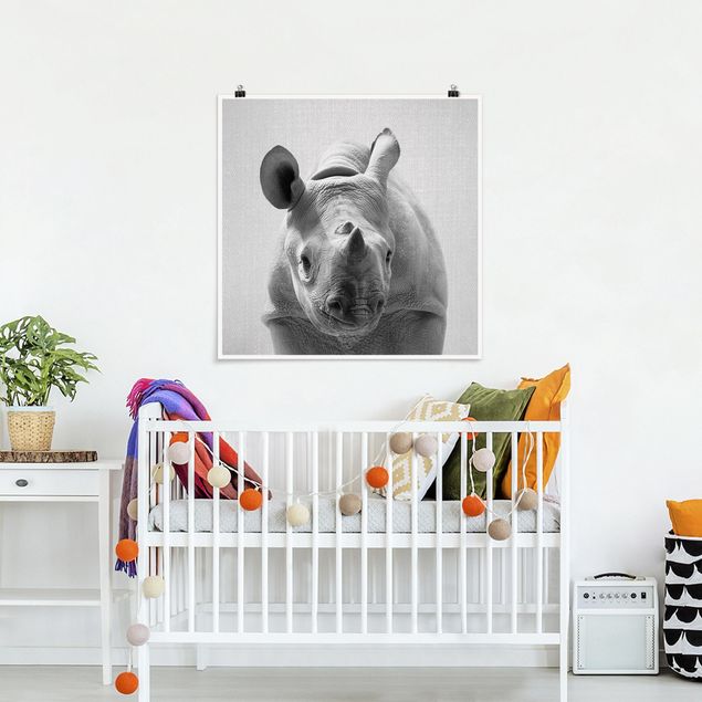 Posters djur Baby Rhinoceros Nina Black And White