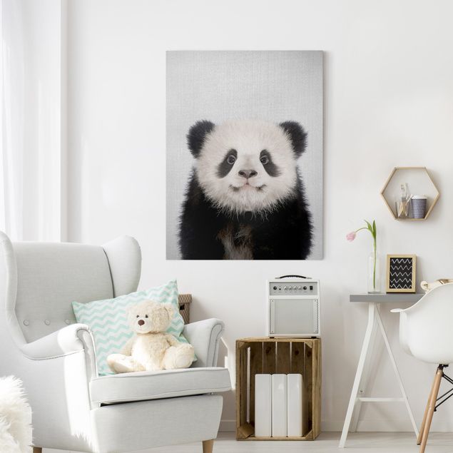 Canvastavlor svart och vitt Baby Panda Prian