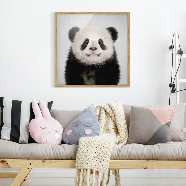 Tavlor med ram svart och vitt Baby Panda Prian