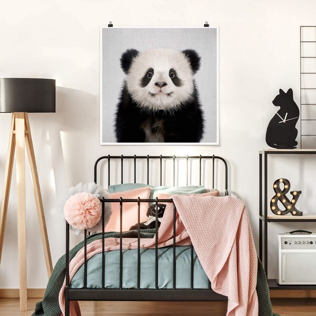 Posters svart och vitt Baby Panda Prian