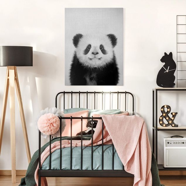 Canvastavlor svart och vitt Baby Panda Prian Black And White