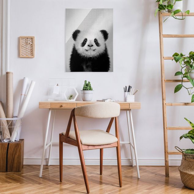 Glastavlor djur Baby Panda Prian Black And White