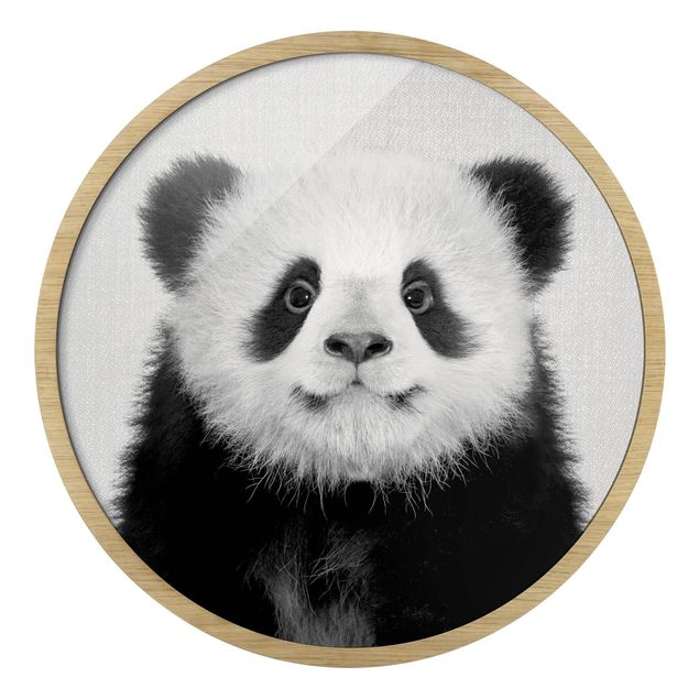 Runde gerahmte Bilder Baby Panda Prian Black And White