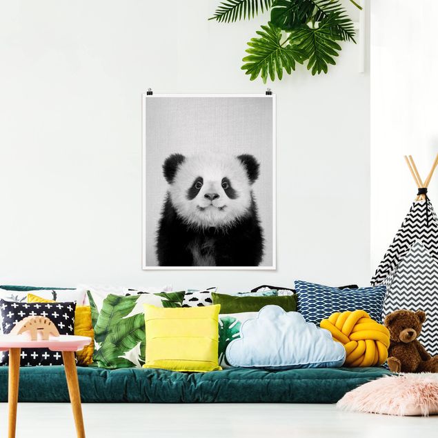 Posters svart och vitt Baby Panda Prian Black And White