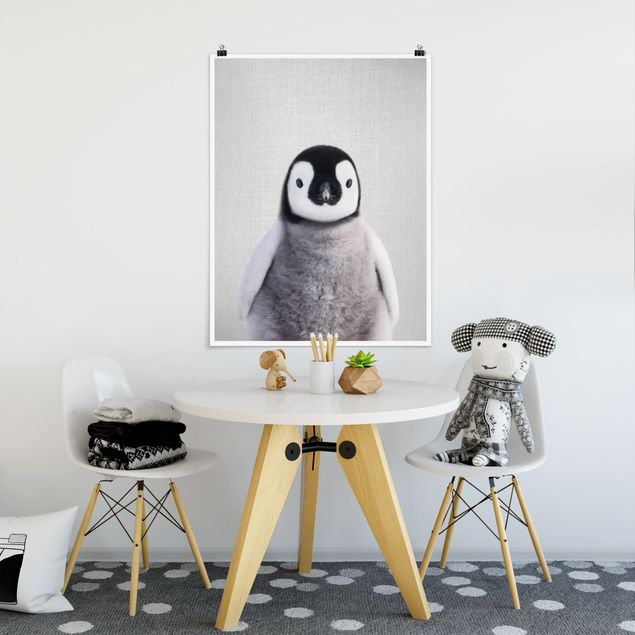 Posters svart och vitt Baby Penguin Pepe
