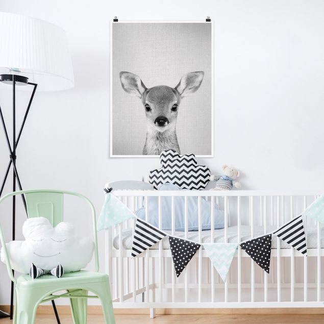 Posters djur Baby Roe Deer Romy Black And White