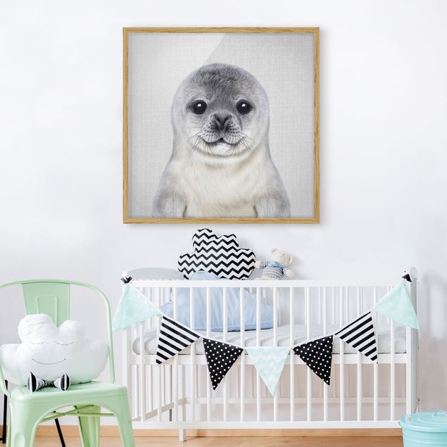 Tavlor med ram svart och vitt Baby Seal Ronny