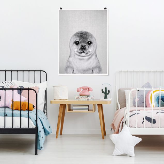 Posters djur Baby Seal Ronny Black And White