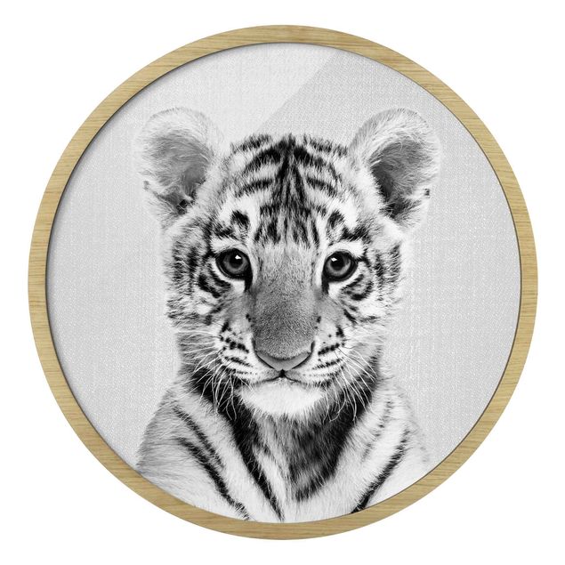 Runde Bilder mit Rahmen Baby Tiger Thor Black And White