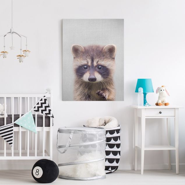 Canvastavlor svart och vitt Baby Raccoon Wicky