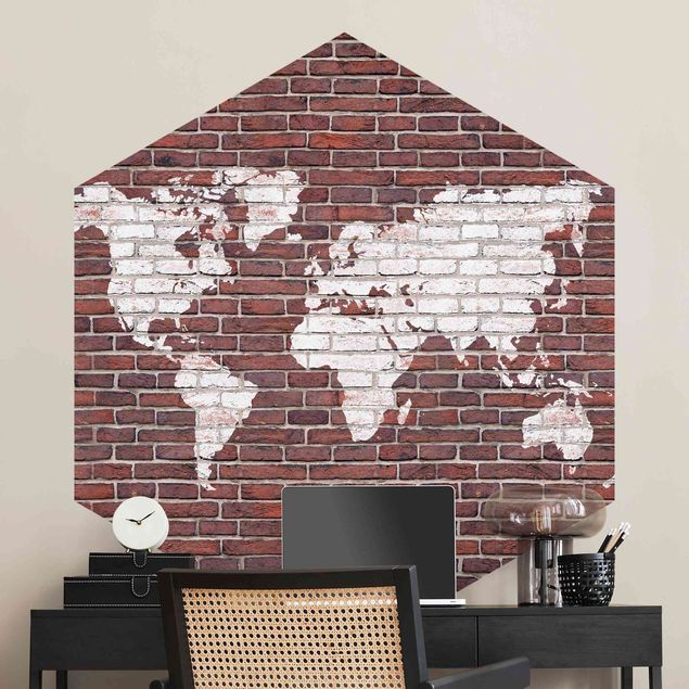 Fototapeter tegelsten Brick World Map