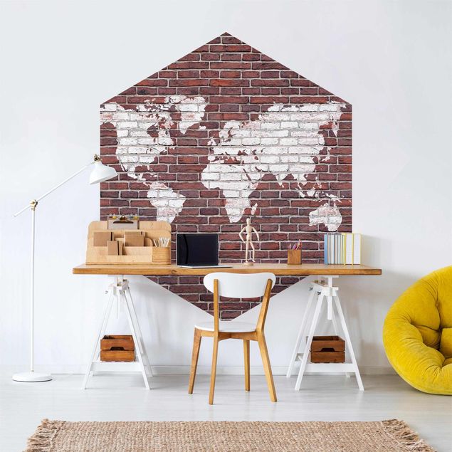 Fototapeter 3D Brick World Map