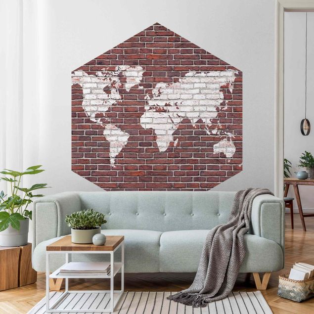Tapeter industriell Brick World Map