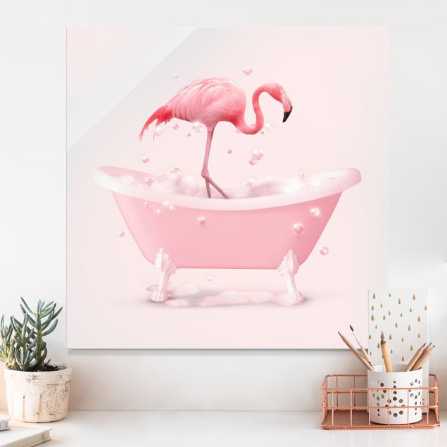 Glastavlor blommor  Bath Tub Flamingo