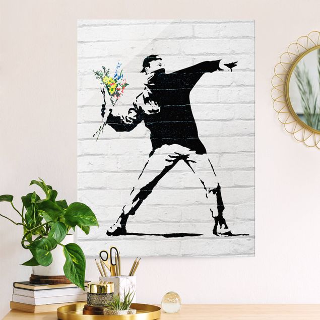 Glastavlor svart och vitt Flower Thrower - Brandalised ft. Graffiti by Banksy