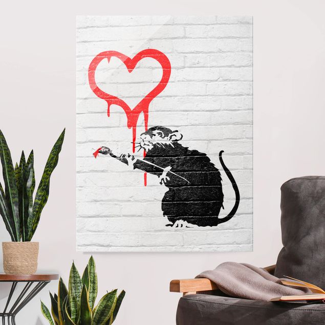 Glastavlor svart och vitt Love Rat - Brandalised ft. Graffiti by Banksy