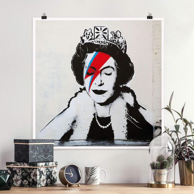 Posters svart och vitt Queen Lizzie Stardust - Brandalised ft. Graffiti by Banksy