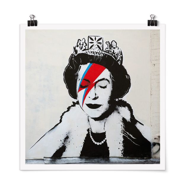 Tavlor svart och vitt Queen Lizzie Stardust - Brandalised ft. Graffiti by Banksy