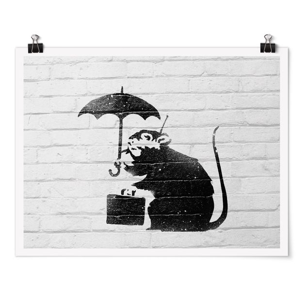 Tavlor svart och vitt Ratte mit Regenschirm - Brandalised ft. Graffiti by Banksy