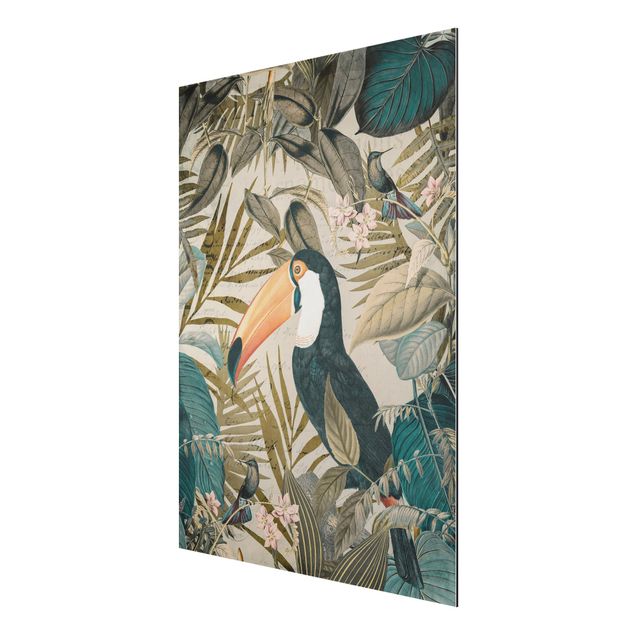 Tavlor blommor Vintage Collage - Toucan In The Jungle