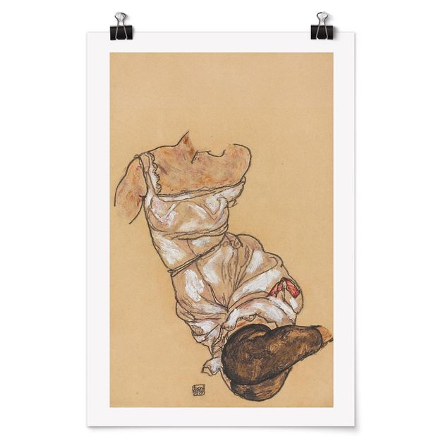 Konststilar Egon Schiele - Female torso in underwear and black stockings