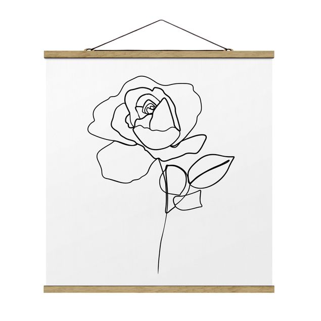 Tavlor blommor  Line Art Rose Black White
