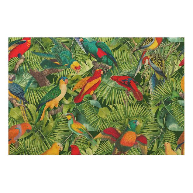 Trätavlor blommor  Colourful Collage - Parrots In The Jungle