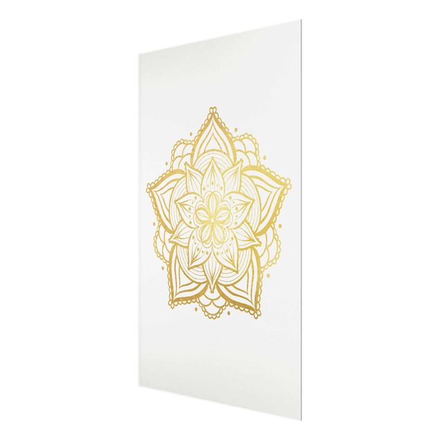 Glas Magnetboard Mandala Flower Illustration White Gold