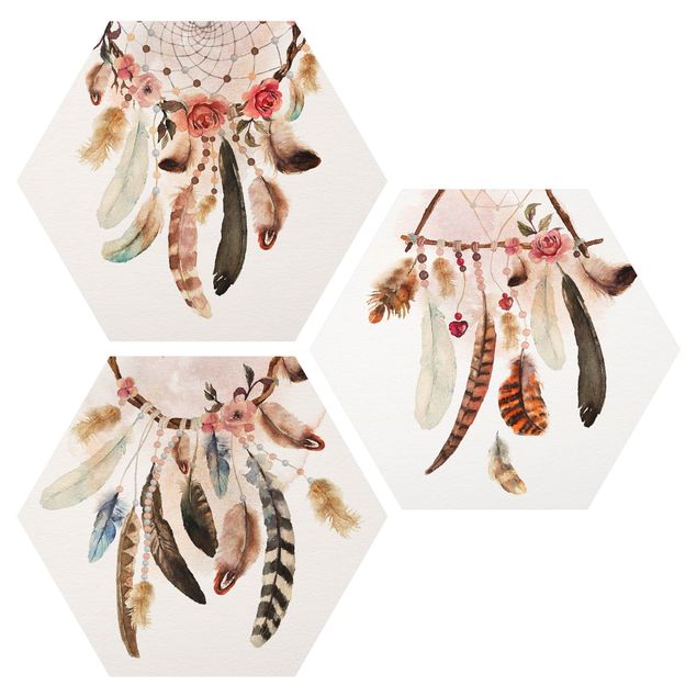 Tavlor modernt Watercolour Dream Catcher With Feathers