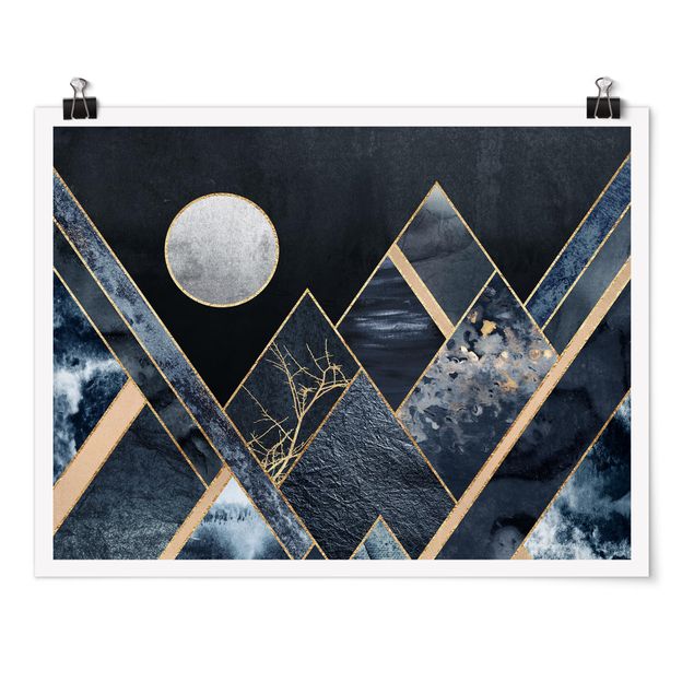 Posters abstrakt Golden Moon Abstract Black Mountains